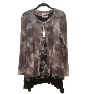 LOGO by Lori Goldstein Tie Dye 3 Piece Set 2 Tanks & Cardigan Black M